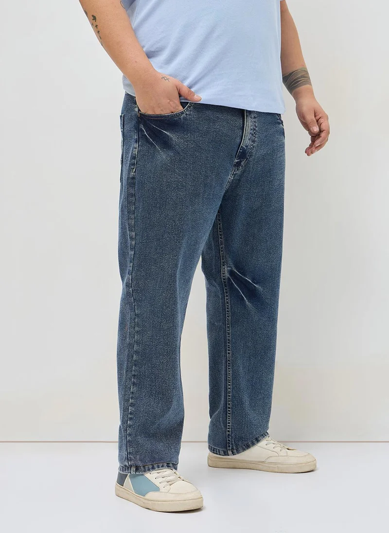 Urbano Fashion Urbano Plus Men's Light Blue Regular Fit Heavy Washed Denim Jeans Stretchable